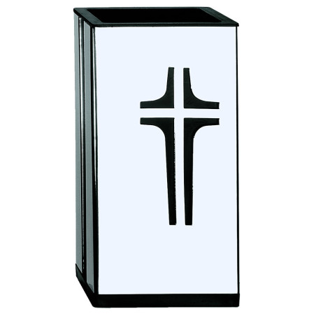 FLORERO BUCARO ACERO INOX. RECTANGULAR + CRUZ CALADA