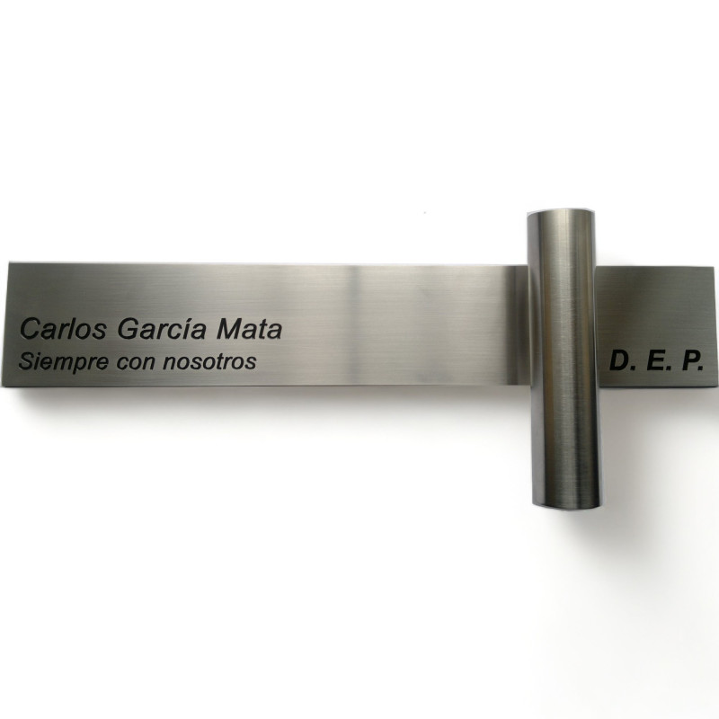 Placa de acero inoxidable ADHESIVA apta para lápidas y columbarios
